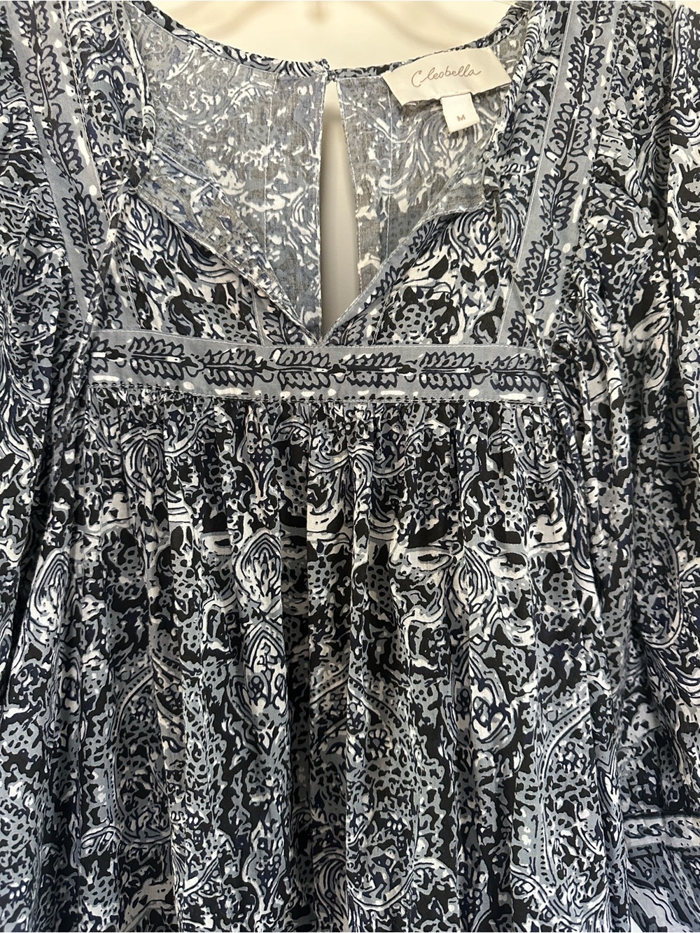 NEW Cleobella Magdalena Mini Dress Rishi Block Print Blue Babydoll Romantic Boho